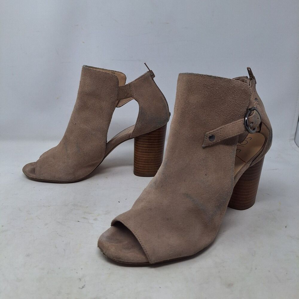 Sole Society So Sally Tan Suede Cut Out Open Toe Column Block Heel Boho Size 10